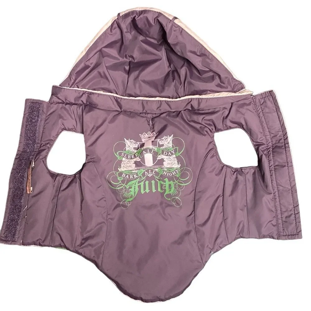 JUICY COUTURE Vintage Down Filled Dog Vest Reversible with Hood